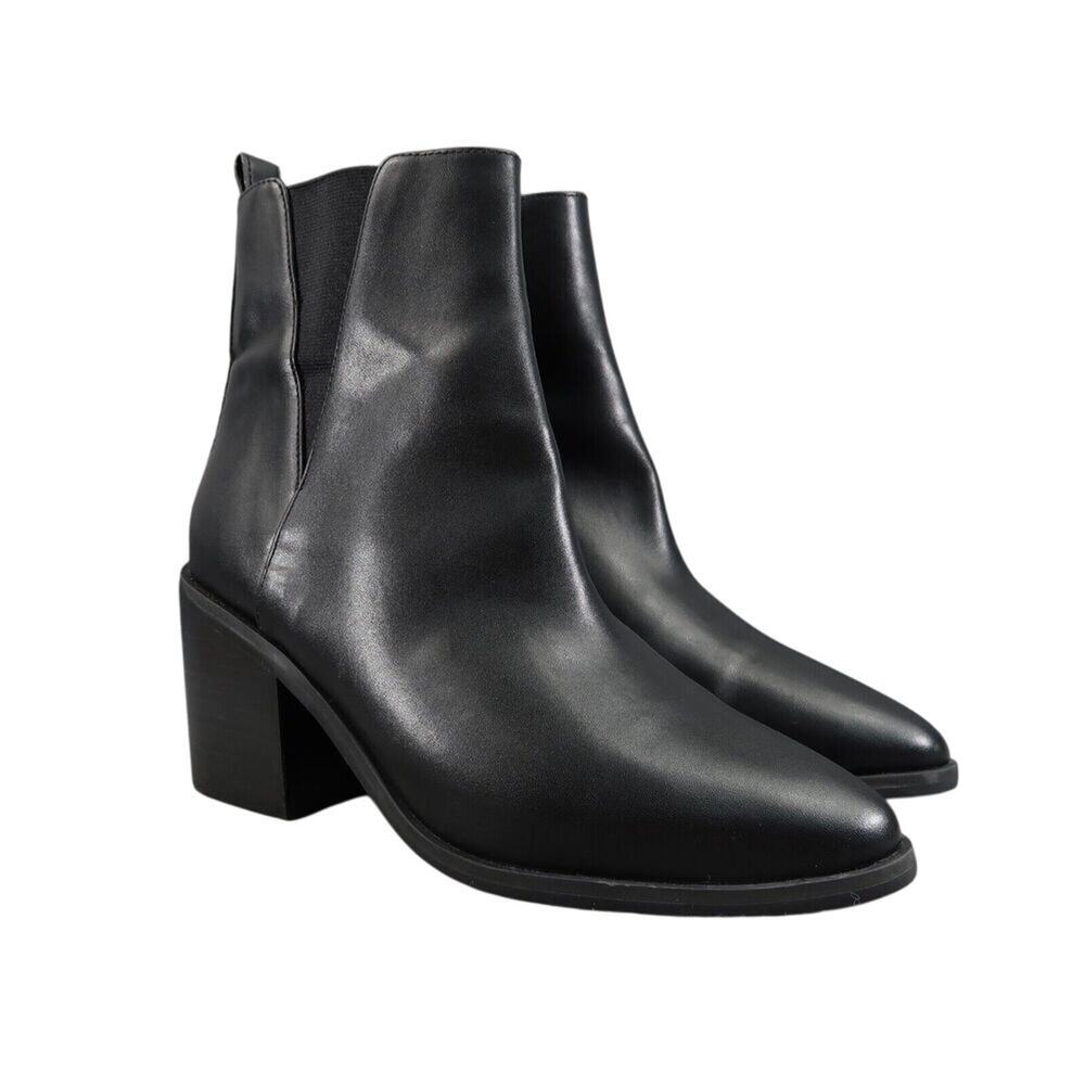 BP Shoes Womens 8 Booties Fashion Block Heel Black Classic Gore Panel Zip Baylee